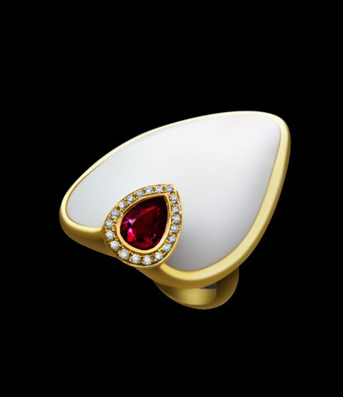 Coral tourmalin diamond ring